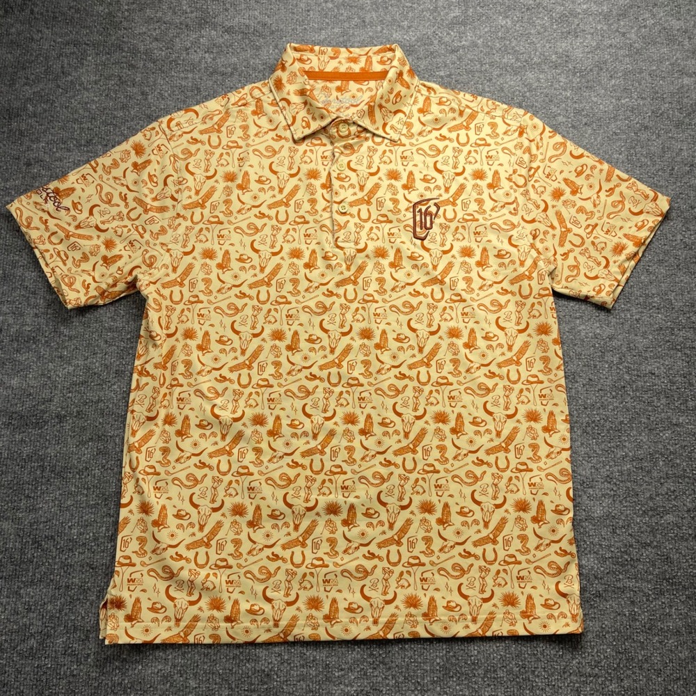 Barstool Golf WM Phoenix Open Polo Shirt Men Small Orange Desert Print 16th Hole